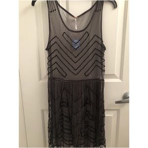 NWT Free People Grey Beaded Slip Dress